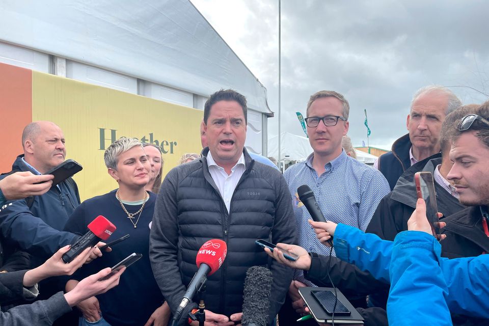 Minister for Agriculture Martin Heydon speaks to the media at the National Ploughing Championships in Co Offaly. Photo: Gráinne Ní Aodha/PA Wire